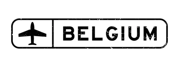 Grunge Black Belgium Word Plane Icon Square Rubber Seal Stamp —  Vetores de Stock