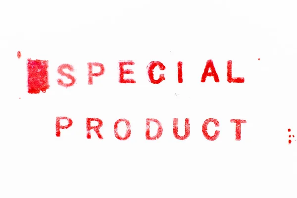 Red Color Ink Rubber Stamp Word Special Product White Paper — Stock Photo, Image