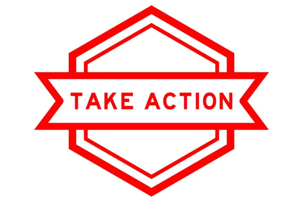 Vintage Red Color Hexagon Label Banner Word Take Action White — Stockový vektor
