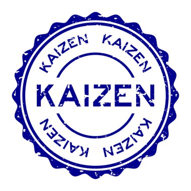 Grunge blue kaizen kelime yuvarlak lastik mühür beyaz arka planda