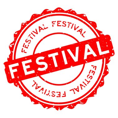 Grunge red festival word round rubber seal stamp on white background
