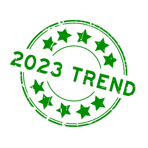 Grunge Πράσινο 2023 Λέξη Τάση Αστέρι Εικονίδιο Στρογγυλό Καουτσούκ Σφραγίδα — Διανυσματικό Αρχείο