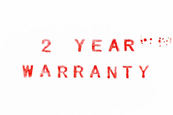 Red Color Ink Rubber Stamp Word Year Warranty White Paper — 스톡 사진