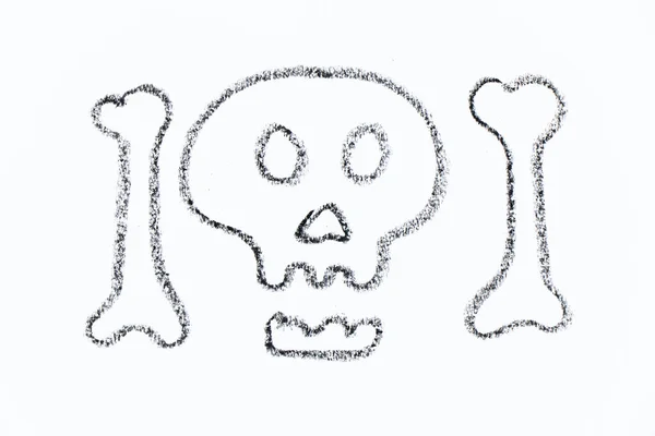 Black Color Oil Pastel Hand Drawing Skull Bone Shape White – stockfoto