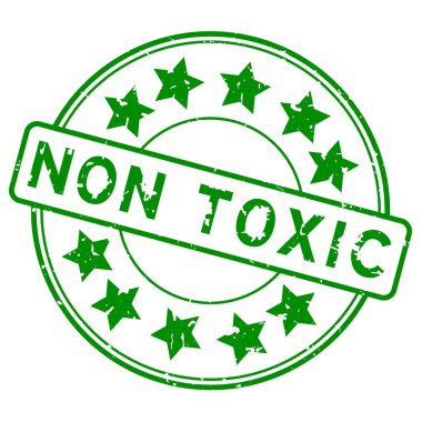 Grunge green non toxic word with star icon round rubber seal stamp on white background