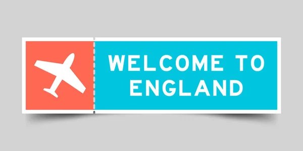 Orange Blue Color Ticket Plane Icon Word Welcome England Gray —  Vetores de Stock
