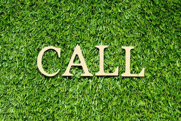 Wood Alphabet Letter Word Call Green Grass Background — Stok fotoğraf