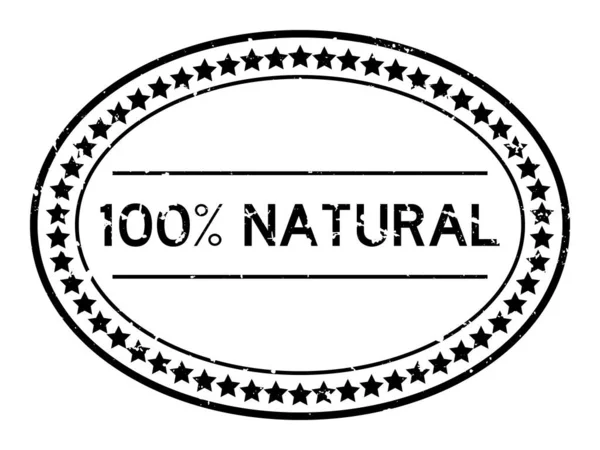 Grunge Black 100 Percent Natural Word Oval Rubber Seal Stamp — Vettoriale Stock