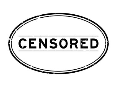 Grunge siyah sansürlenmiş kelime oval lastik mühür beyaz arka planda