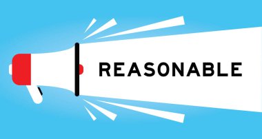 Color megaphone icon with word reasonable in white banner on blue background