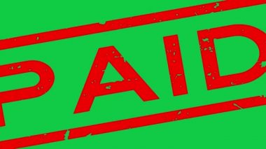 Grunge red paid word square rubber seal stamp zoom on green background