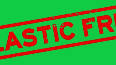 Grunge red plastic free word square rubber seal stamp zoom on green background