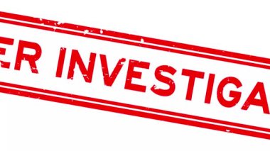 Grunge kırmızı soruşturma altında kelime kare kauçuk mühür beyaz arka planda yakınlaştırma