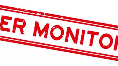 Grunge red under monitoring word square rubber seal stamp zoom on white background
