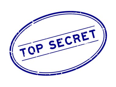 Grunge blue top secret word oval rubber seal stamp on white background