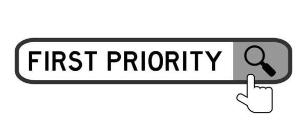 Search Banner Word First Priority Hand Magnifier Icon White Background — Stockvector