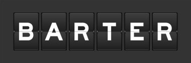 Black color analog flip board with word barter on gray background