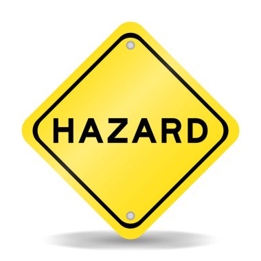 Yellow color transportation sign with word hazard on white background