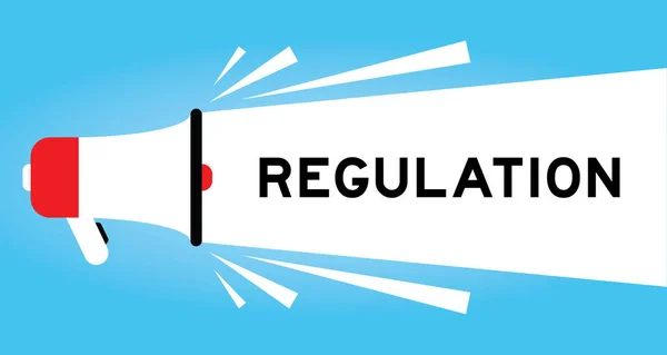 Color Megaphone Icon Word Regulation White Banner Blue Background — Stok Vektör