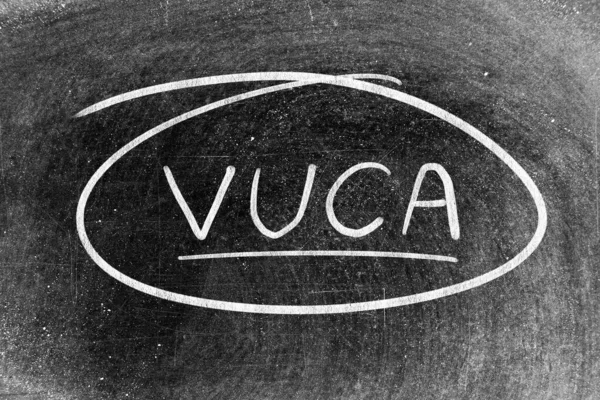 White Chalk Hand Writing Word Vuca Abbreviation Volatility Uncertainty Complexity — Stock Fotó