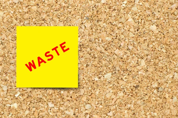 Yellow Note Paper Word Waste Cork Board Background Copy Space — 图库照片