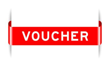 Red color inserted label banner with word voucher on white background