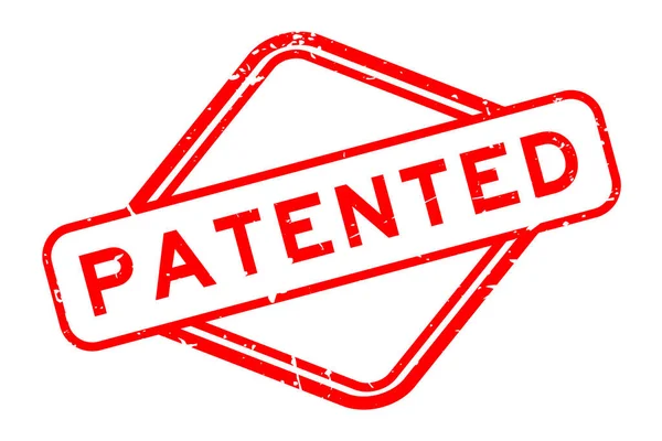 Grunge red patented word rubber seal stamp on white background