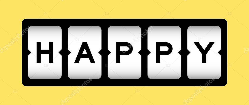 Black color in word happy on slot banner with yellow color background