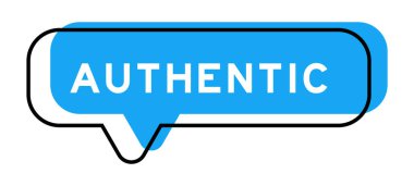 Speech banner and blue shade with word authentic on white background