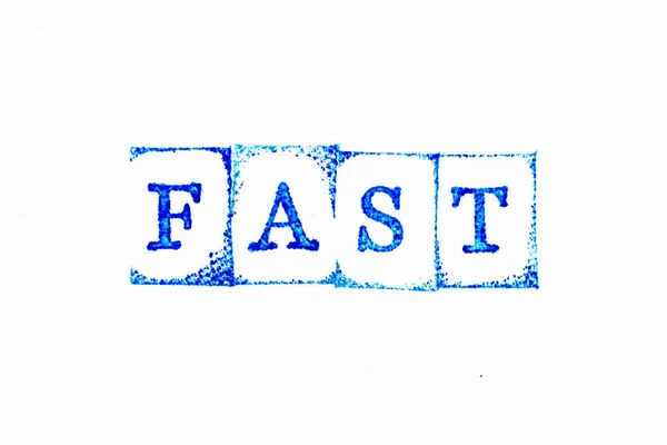 Blue Color Ink Rubber Stamp Word Fast White Paper Background — Stockfoto