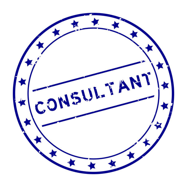 Grunge blue consultant word round rubber seal stamp on white background