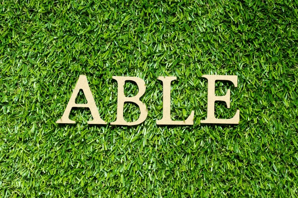 Wood alphabet letter in word able on green grass background