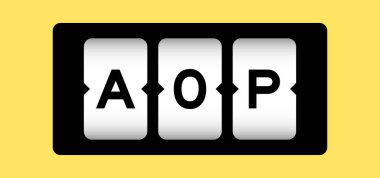 Black color in word AOP (abbreviation of Annual Operating Plan or Aspect-oriented programming) on slot banner with yellow color background