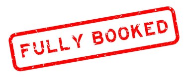 Grunge red fully booked word square rubber seal stamp on white background