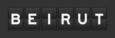 Black color analog flip board beirut with word on gray background