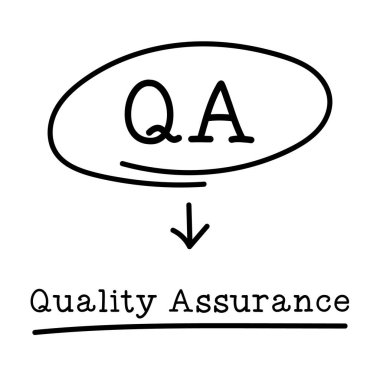 Letter of abbreviation QA in circle and word Quality Assurance on white background