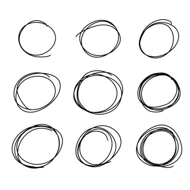 Set of black color line handdrawing as circle or round shape for decoration or frame