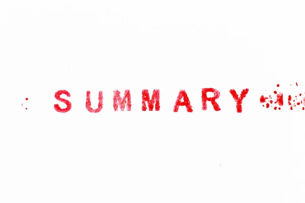 Red Color Ink Rubber Stamp Word Summary White Paper Background — Foto Stock