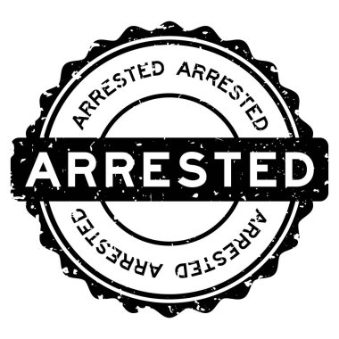 Grunge black arrested word round rubber seal stamp on white background