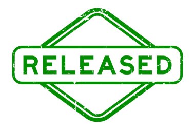 Grunge green released word rubber square seal stamp on white background