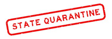 Grunge kırmızı eyalet karantinası kelime kare lastik mühür beyaz arka planda