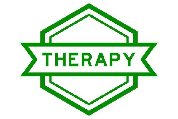 Vintage Green Color Hexagon Label Banner Word Therapy White Background — 图库矢量图片