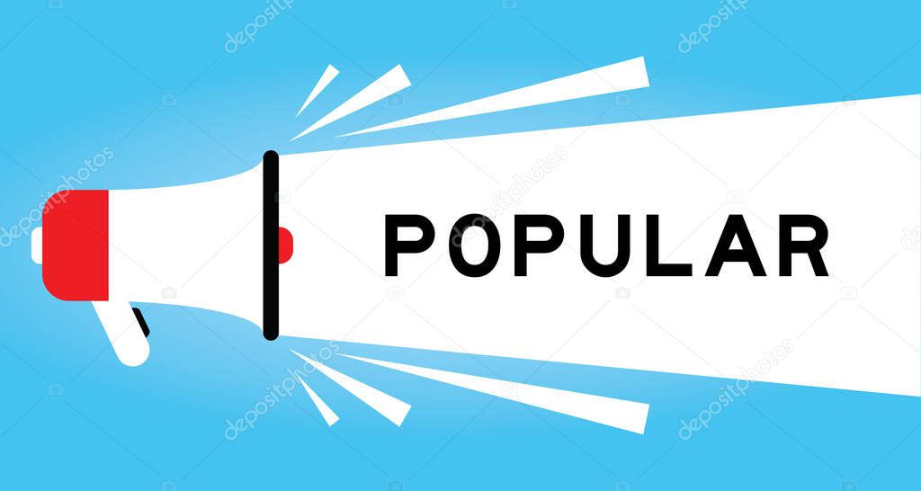 Color megaphone icon with word popular in white banner on blue background