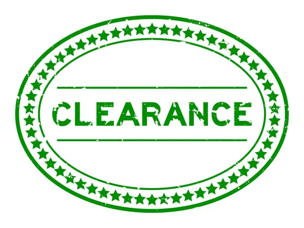 Grunge Grön Clearance Ord Oval Gummi Tätning Stämpel Vit Bakgrund — Stock vektor