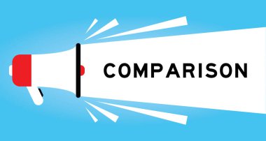 Mavi arkaplanda beyaz afiş ile kelime karşılaştırması ile renk megafonu simgesi