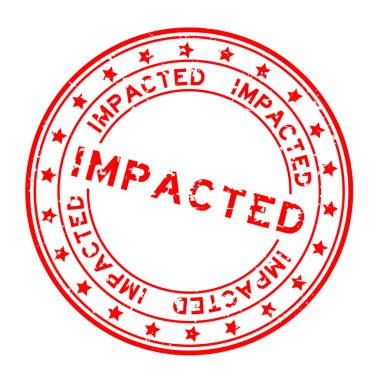 Grunge kırmızı kelime yuvarlak lastik mühür beyaz arka planda