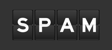 Gri arkaplanda kelime spam ile siyah renk analog ters çevirme tahtası