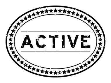 Grunge siyah aktif kelime oval lastik mühür beyaz arka planda