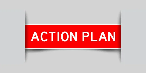 Autocollant Étiquette Carré Couleur Rouge Avec Plan Action Mot Qui — Image vectorielle
