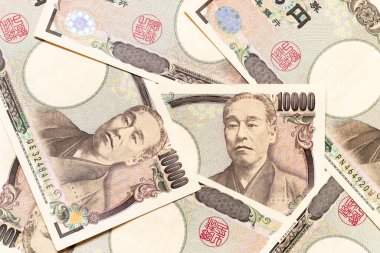 Japon banknotlarından oluşan bir grup. 10000 yen.